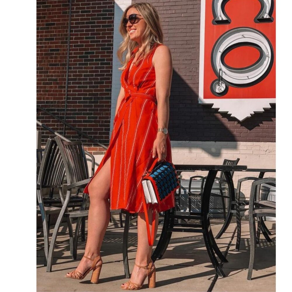 Eva Franco Anthropologie Red Stripe Collared Cotton Midi Sleeveless Shirt Dress